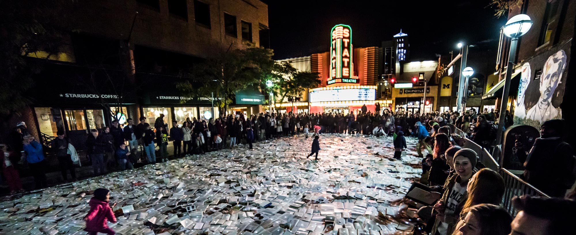 Night time street event in downtown Ann Arbor