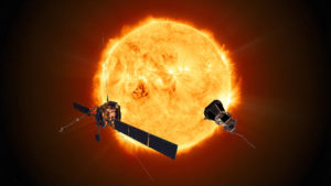 Illustration of the solar probe approaching the sun.