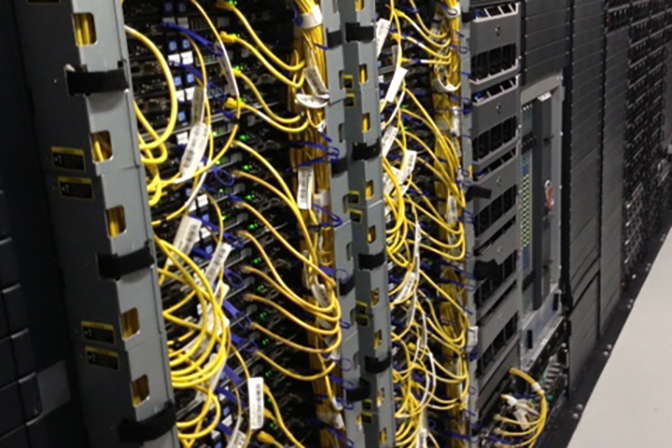 server with yellow wires showing