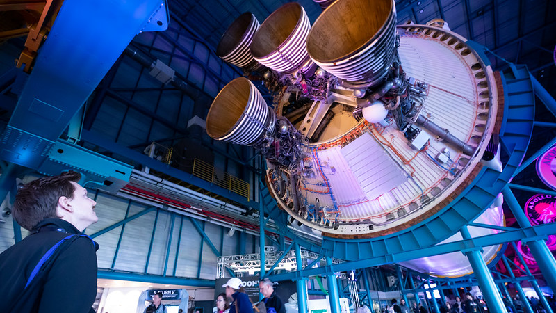 student looking at rocket