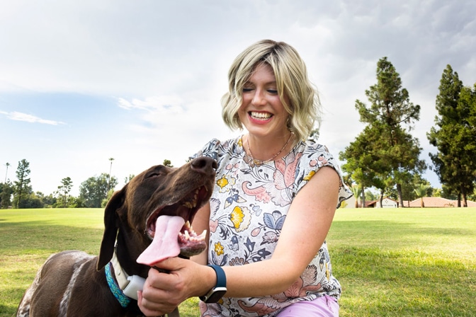 Carrie with her brown lab