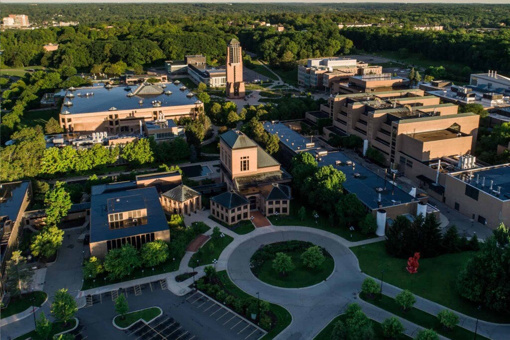 Aerial view of North Campus, University of Michigan.