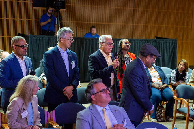 Participants in the crowd at the Electric – Water Utility Resilience Summit hosted by the University of Michigan.
