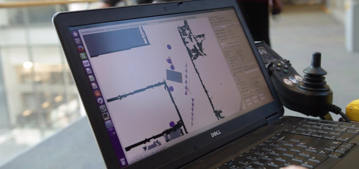 A computer screen showing pathing options for an AI home wheelchair.